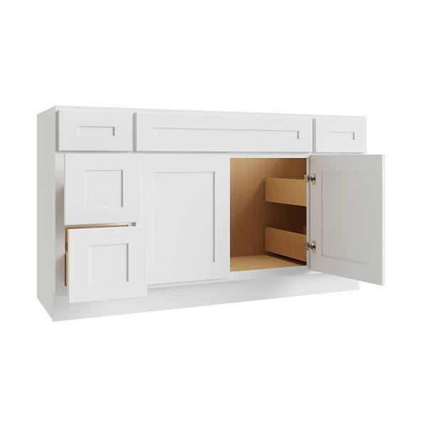 CNC CABINETRY Luxor 2-Door Vanity Cabinet, 5-Pc, 60"Wx34.5"Hx21"D, Shaker White L10-V60DD-5P