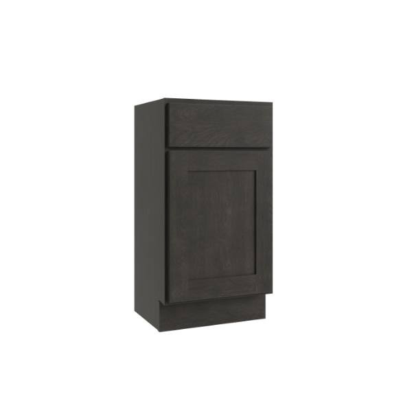 CNC CABINETRY Luxor 1-Door Vanity Base Cabinet, 18"W X 34.5"H, Shaker Smoky Grey L02-VB18R