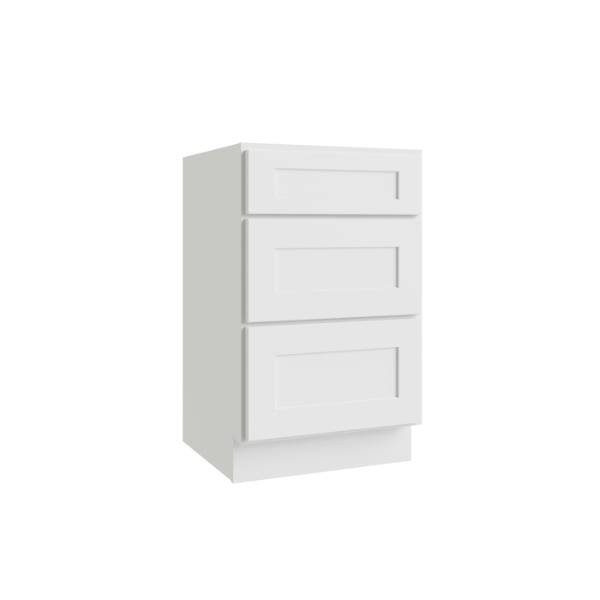 CNC CABINETRY Luxor 3-Drawer Vanity Base Cabinet, 18"W, Shaker White L10-VDB18