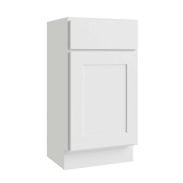 CNC CABINETRY Luxor 1-Door Vanity Base Cabinet, 18"W X 34.5"H, Shaker White L10-VB18R