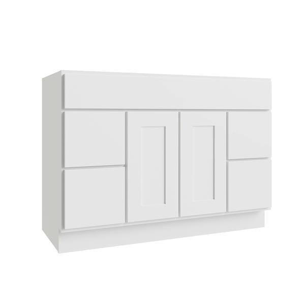 CNC CABINETRY Luxor 2-Door Vanity Cabinet, 48"Wx34.5"Hx21"D, Shaker White L10-V48DD