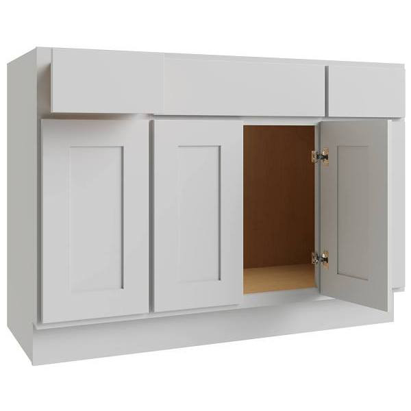 CNC CABINETRY Luxor 4-Door Vanity Base Cabinet, 48"W X 34.5"H, Shaker White L10-VB48