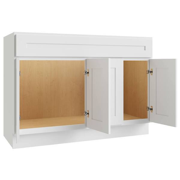 CNC CABINETRY Luxor Vanity Base Cabinet, 5-Pc, 48"W X 34.5"H X 21"D Shaker White L10-V48-5P