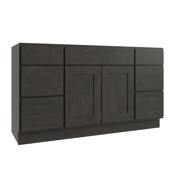 CNC CABINETRY Luxor Vanity Base Cabinet, 60"W X 34.5"H X 21"D, Shaker Smoky Grey L02-V60DD