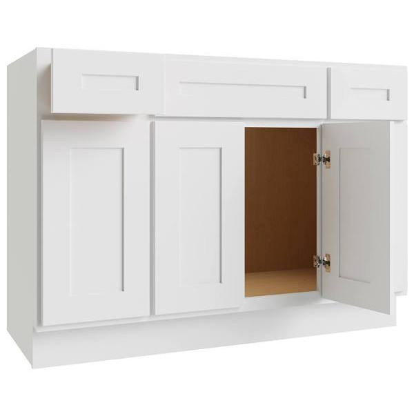 CNC CABINETRY Luxor 3-Door Vanity Base Cabinet, 5-Pc, 54"Wx34.5"H, Shaker White L10-VB54-5P