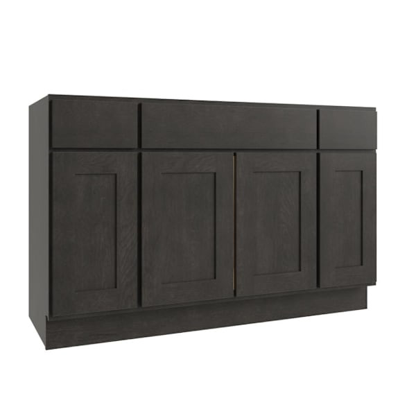 CNC CABINETRY Luxor 4-Door Vanity Base Cabinet, 48"W X 34.5"H, Shaker Smoky Grey L02-VB48