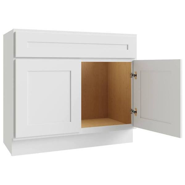 CNC CABINETRY Luxor 3-Door Vanity Base Cabinet, 5-Pc, 42"Wx34.5"H, Shaker White L10-VB42-5P