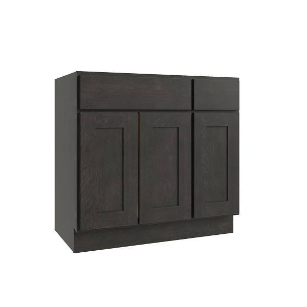 CNC CABINETRY Luxor 3-Door Vanity Base Cabinet, 36"W X 34.5"H, Shaker Smoky Grey L02-VB36