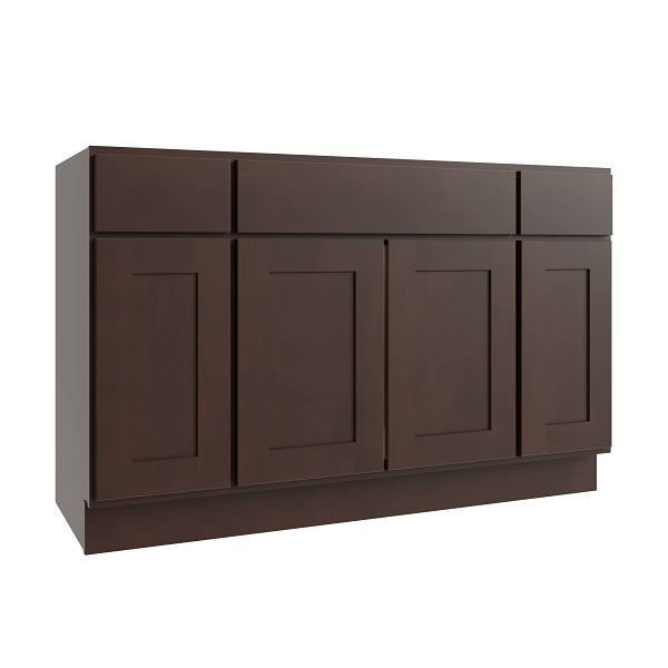 CNC CABINETRY Luxor 4-Door Vanity Base Cabinet, 60"W X 34.5"H, Shaker Espresso L11-VB60