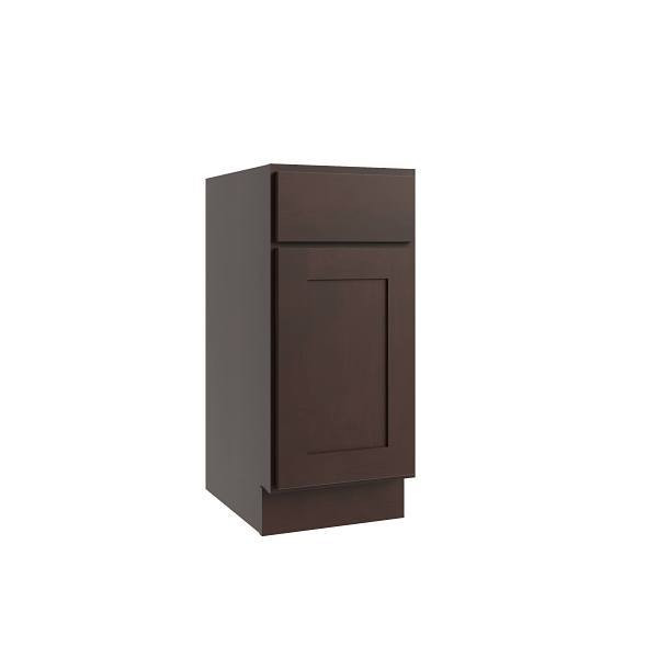 CNC CABINETRY Luxor 1-Door Vanity Base Cabinet, 15"W X 34.5"H, Shaker Espresso L11-VB15R