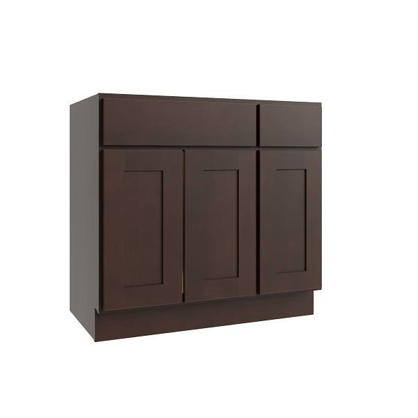 CNC CABINETRY Luxor 3-Door Vanity Base Cabinet, 42"W X 34.5"H, Shaker Espresso L11-VB42