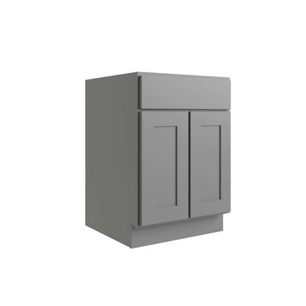 CNC CABINETRY Luxor 24" 2-Door Sink Base Cabinet, Shaker Misty Grey L03-SB24