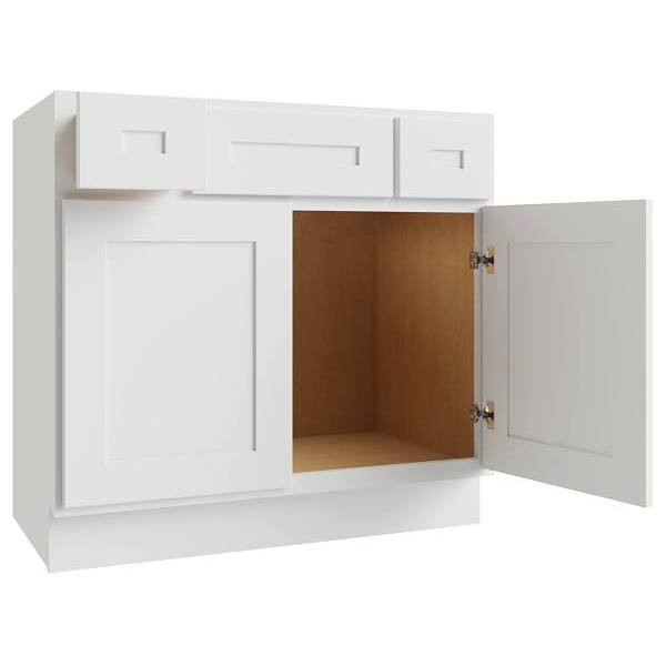 CNC CABINETRY Luxor 3-Drawer Vanity Base Cabinet, 5-Pc Drawer, 42"W Shaker White L10-VSB42-5P