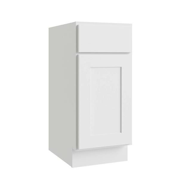 CNC CABINETRY Luxor 1-Door Vanity Base Cabinet, 15"W X 34.5"H, Shaker White L10-VB15R