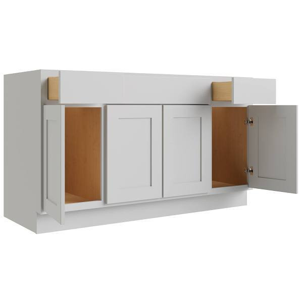 CNC CABINETRY Luxor 60" 4-Door Sink Base Cabinet, Shaker Misty Grey L03-SB60