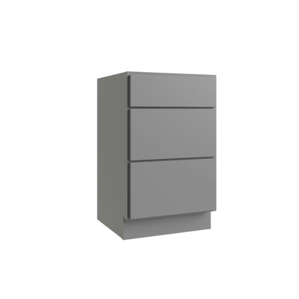 CNC CABINETRY Luxor 18" 3-Drawer Base Cabinet, Ada Height, Shaker Misty Grey L03-DB18-HA