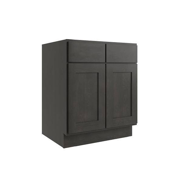 CNC CABINETRY Luxor 2-Door Base Cabinet, 2 Pull Out, 30"W, Shaker Smoky Grey L02-B30-POS2