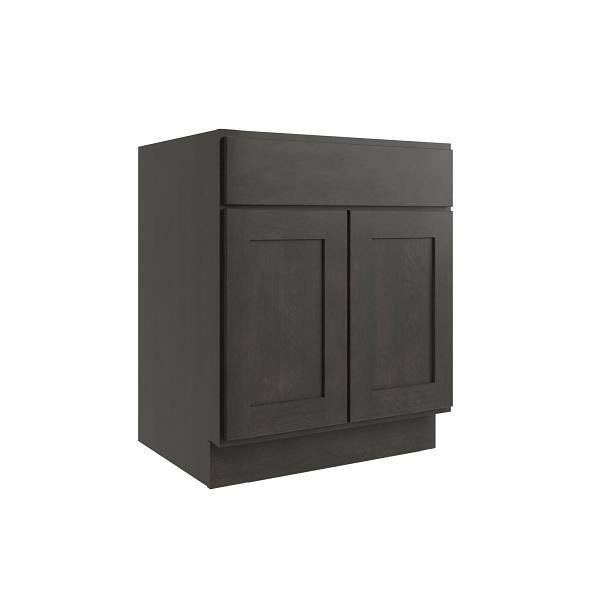 CNC CABINETRY Luxor 2-Door Base Cabinet, ADA Height, 24"W, Shaker Smoky Grey L02-B24-HA
