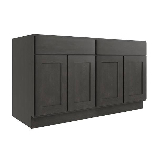CNC CABINETRY Luxor 4-Door Base Cabinet, 2 Pull Out, 48"W, Shaker Smoky Grey L02-B48-POS2