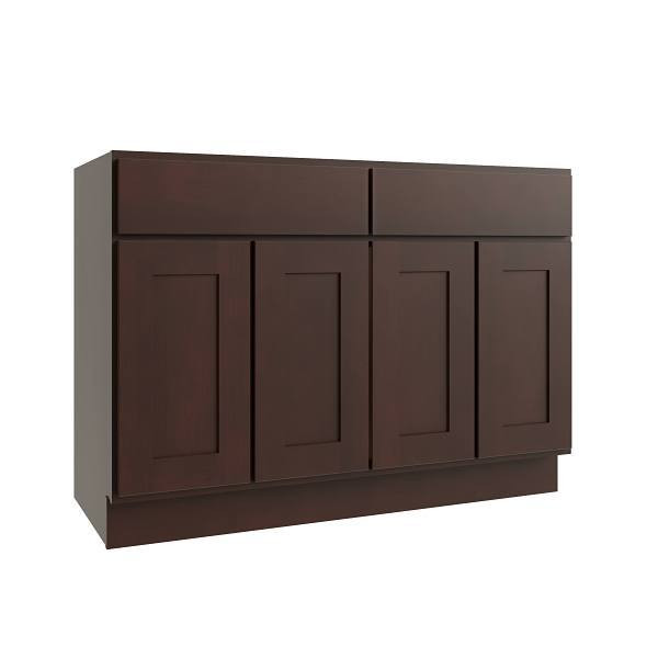 CNC CABINETRY Luxor 48" 4-Door Sink Base Cabinet, Shaker Espresso L11-SB48