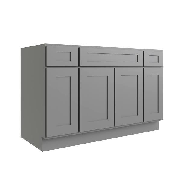 CNC CABINETRY Luxor 54" 4-Door Sink Base Cabinet, 5-Pc Drawer, Shaker Misty Grey L03-SB54-5P