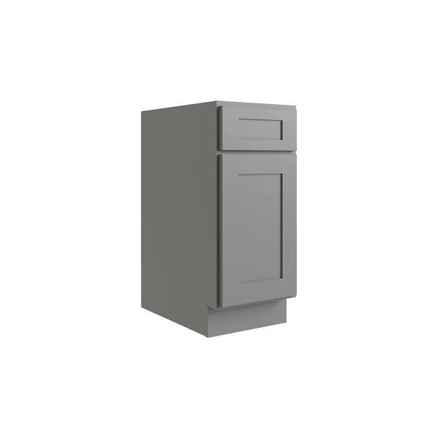 CNC CABINETRY Luxor 15" Base Cabinet, 1 Pull Out, 5-Pc, Left, Shaker Misty Grey L03-B15L-POS1-5P