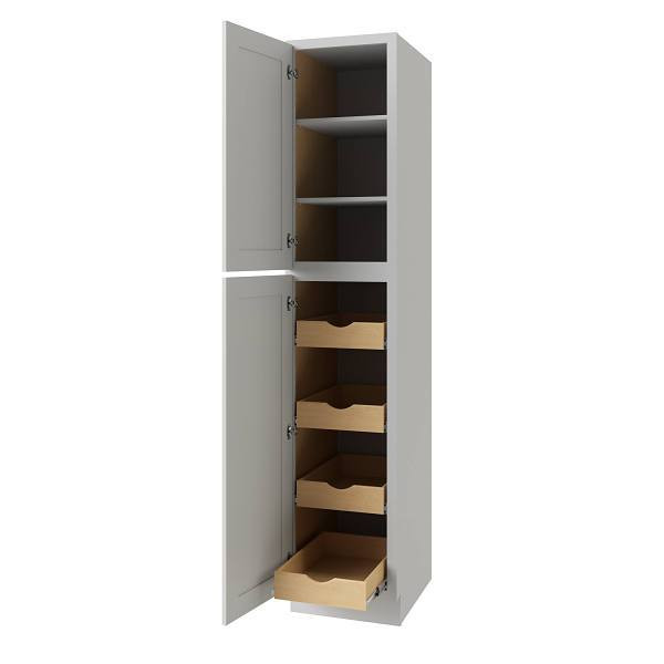 CNC CABINETRY Utility Cabinet, 4 Pull Out, Left, 18"W X 84"H, Shaker Misty Grey L03-UC1824X84L-POS4