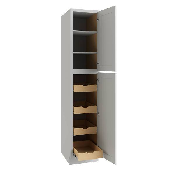 CNC CABINETRY Utility Cabinet, 4 Pull Out, Right, 18"W X 84"H, Shaker White L10-UC1824X84R-POS4