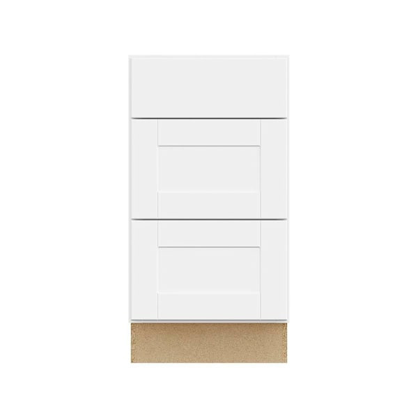 Hampton Bay 18in. W X 34.5in. H X 24in. D Shaker Drawer Base Cabinet With 3 Drawers, Satin White