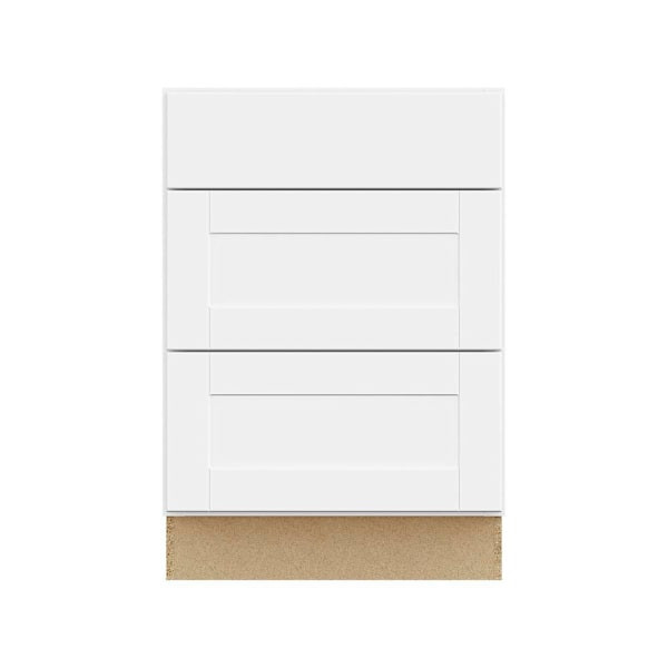 Hampton Bay 24in. W X 34.5in. H X 24in. D Shaker Drawer Base Cabinet With 3 Drawers, Satin White