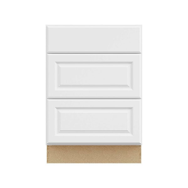 Hampton Bay 24in. W X 34.5in. H X 24in. D Hampton Raised Panel Drawer Base Cabinet With 3 Drawers, Satin White