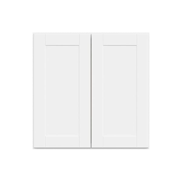 Hampton Bay 30in. W X 30in. H X 12in. D Shaker Assembled Wall Cabinet, Satin White