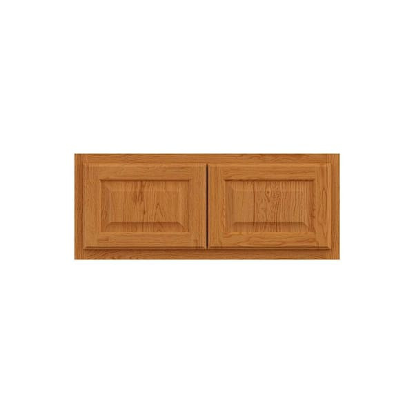 Hampton Bay 30in. W X 12in. H X 12in. D Hampton Raised Panel Assembled Wall Cabinet, Medium Oak