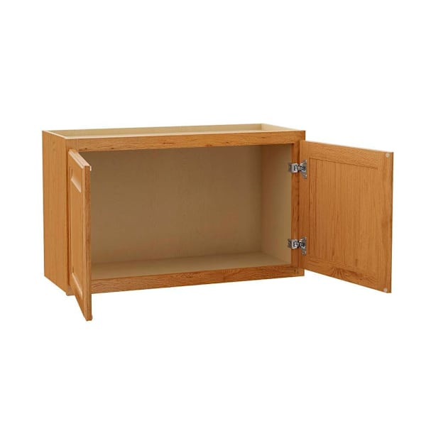 Hampton Bay 30in. W X 18in. H X 12in. D Hampton Raised Panel Assembled Wall Cabinet, Medium Oak