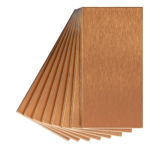 Aspect Metal Copper Peel-And-Stick Backsplash, Long Grain, 3 X 6 Package Of 8