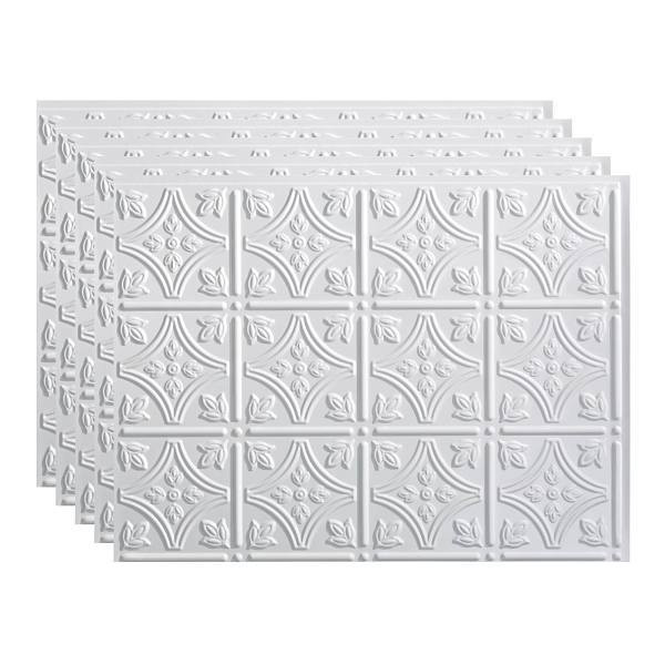 Fasade Traditional Style 1 Backsplash Panel, 18"X24", Gloss White, Package Of 5