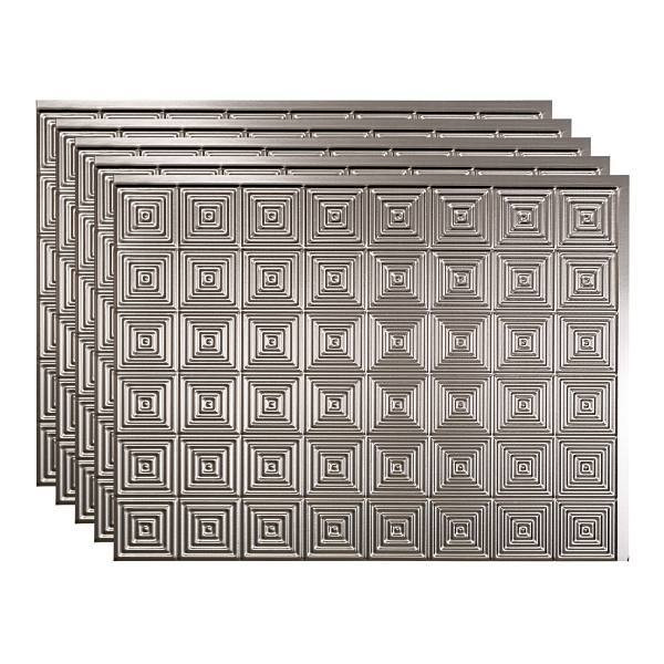 Fasade 18x24 Miniquattro Vinyl Backsplash Panel, Brushed Nickel, Package Of 5