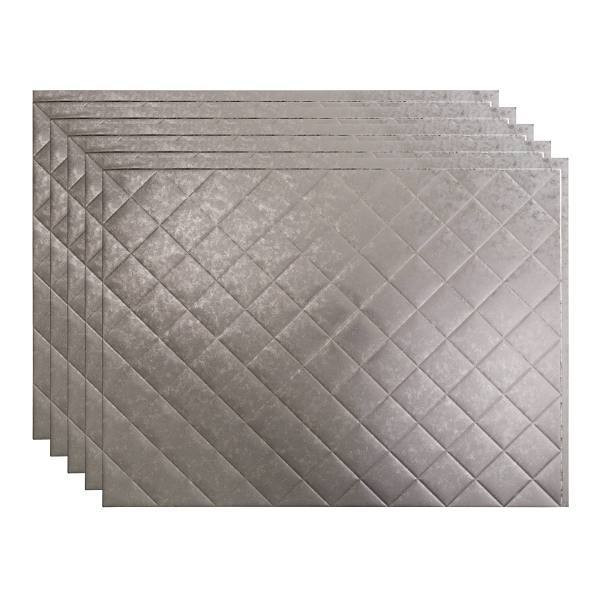 Fasade 18x24 Quilted Vinyl Backsplash Panel, Galvanized Steel, Package Of 5
