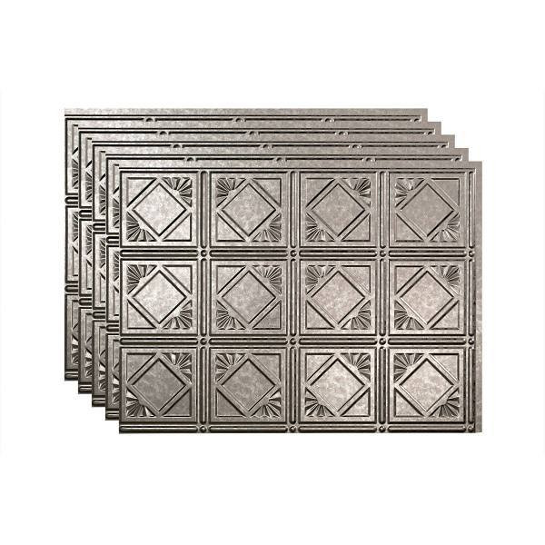 Fasade 18x24 Traditional #4 Backsplash Panel, Galvanized Steel, Package Of 5