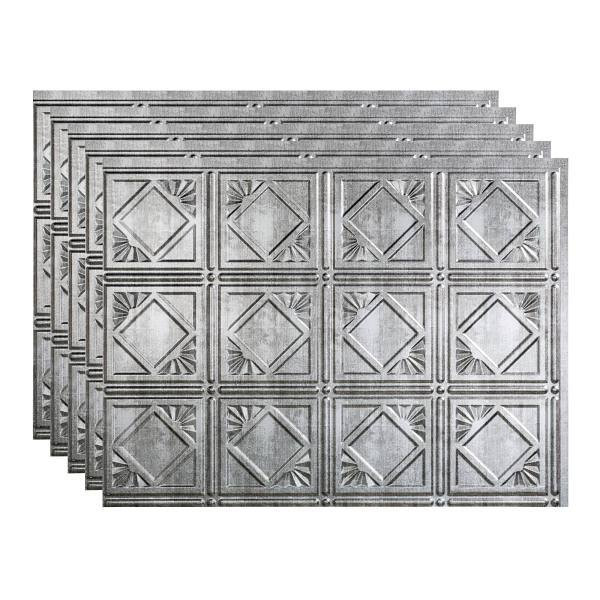 Fasade 18x24 Traditional #4 Backsplash Panel, Crosshatch Silver, Package Of 5