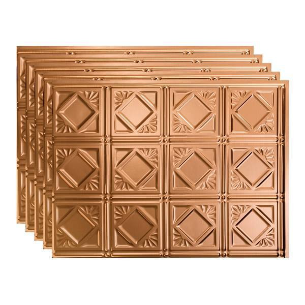 Fasade 18x24 Traditional #4 Backsplash Panel, Polished Copper, Package Of 5