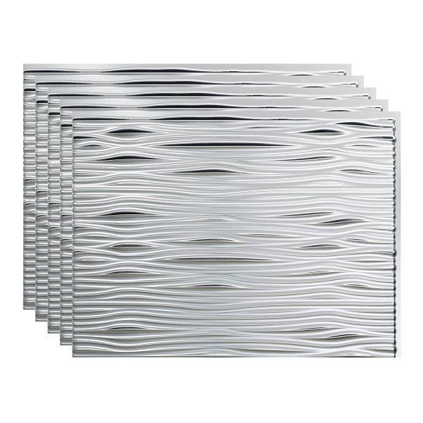Fasade 18x24 Waves Backsplash Panel, Brushed Aluminum, Package Of 5