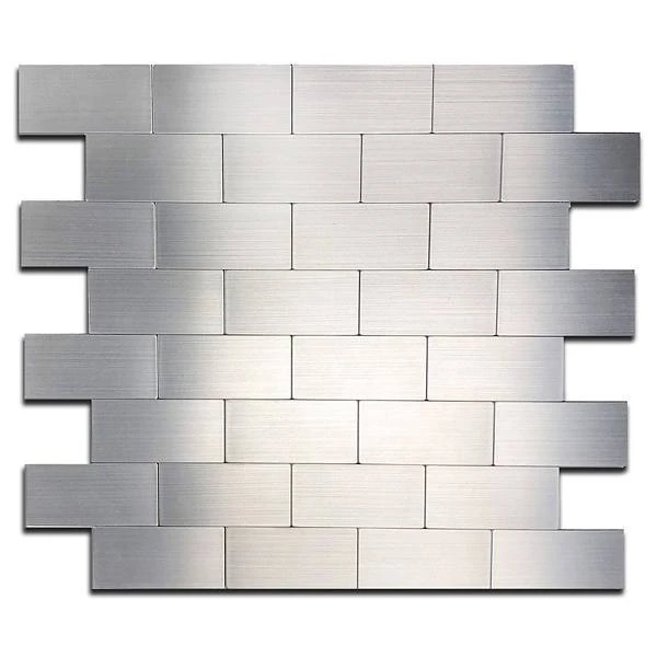 Dip Aluminum Backsplash Tile, Large Silver Subway, 10.75" X 13", Case Of 10