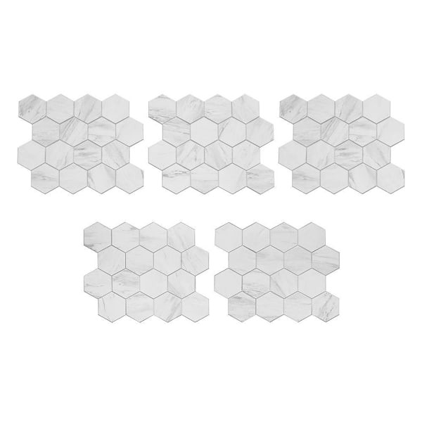 Aspect Metal Collage Backsplash Tile, Peel & Stick, Carrara Hex, Package Of 5
