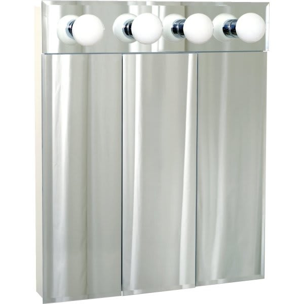 Zenith 24x30" 4 Light Surface Mount Bevel Mirror Steel Triview Medicine Cabinet