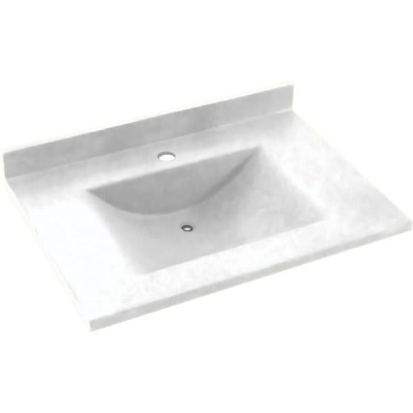 Swan White Contour Solid Surface Single Bowl Vanity Top 22" X 25"
