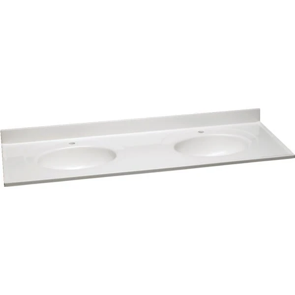 Design House 73 X 22 Solid White Marble Vanity Top And Double Bowl, Single Hole