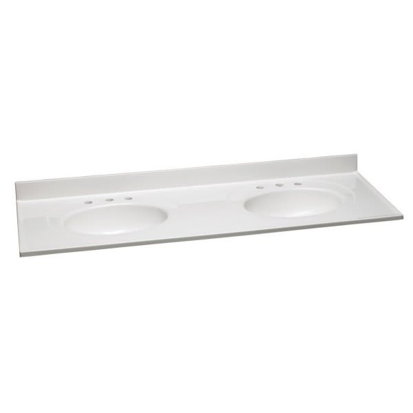 Design House 73 X 22 Solid White Marble Vanity Top And Double Bowl, Widespread