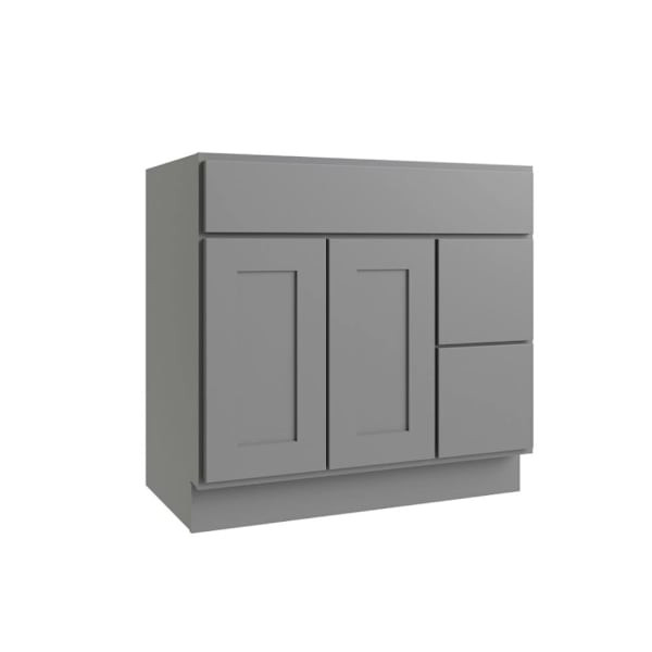 CNC CABINETRY Luxor 2-Door Vanity Cabinet, 42"Wx34.5"Hx21"D, Shaker Misty Grey