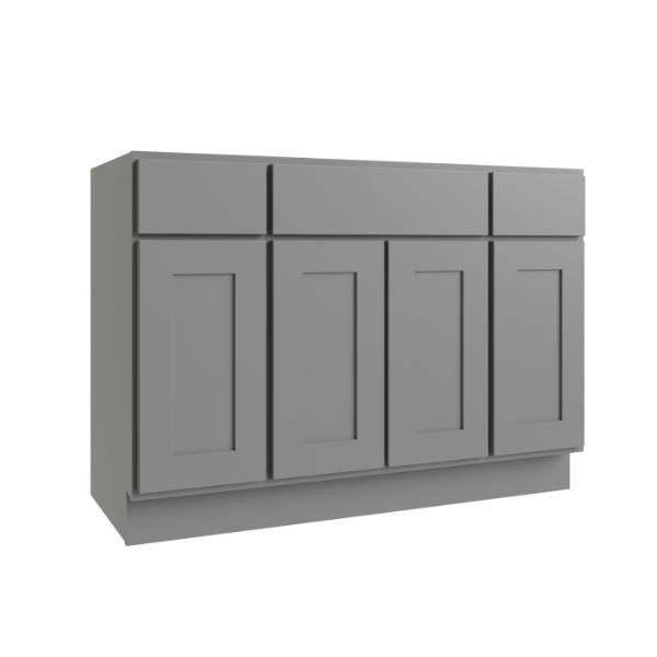 CNC CABINETRY Luxor 4-Door Vanity Base Cabinet, 54"W X 34.5"H, Shaker Misty Grey
